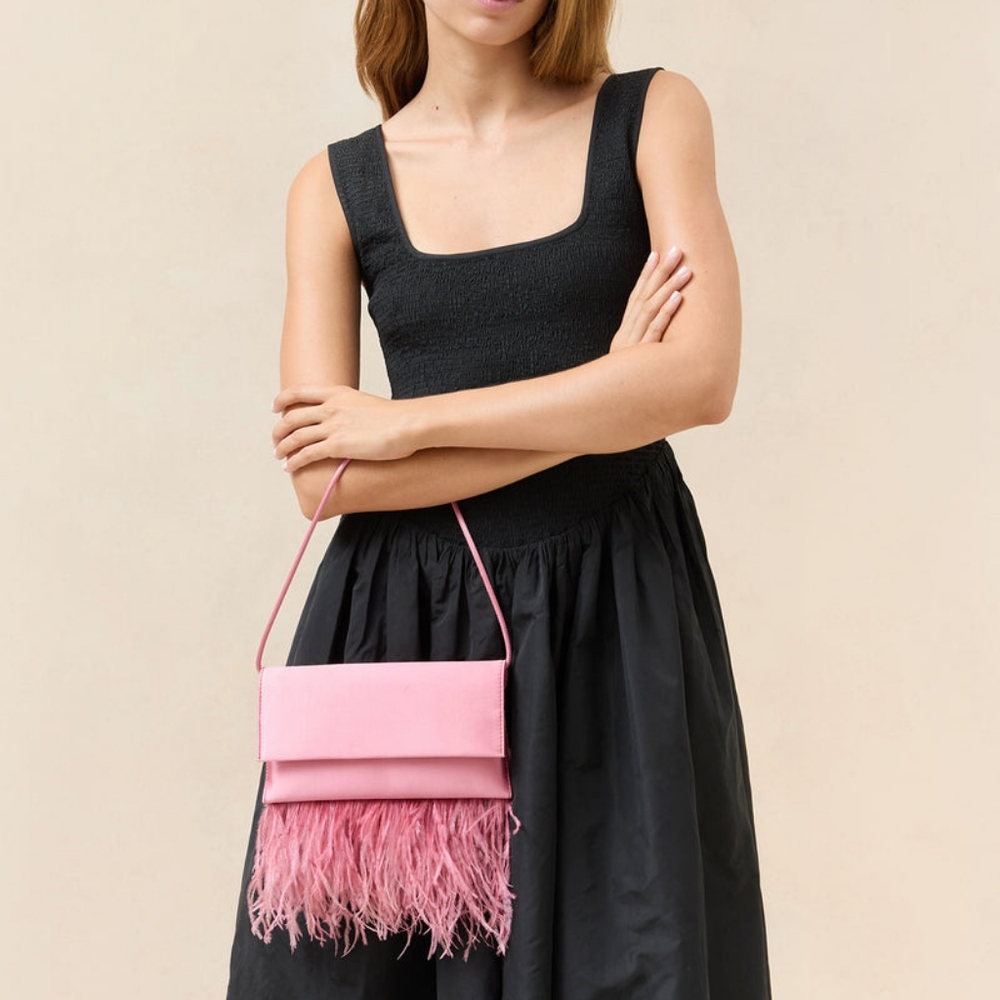 Loeffler Randall Silk Feathered Shoulder Bag NWT